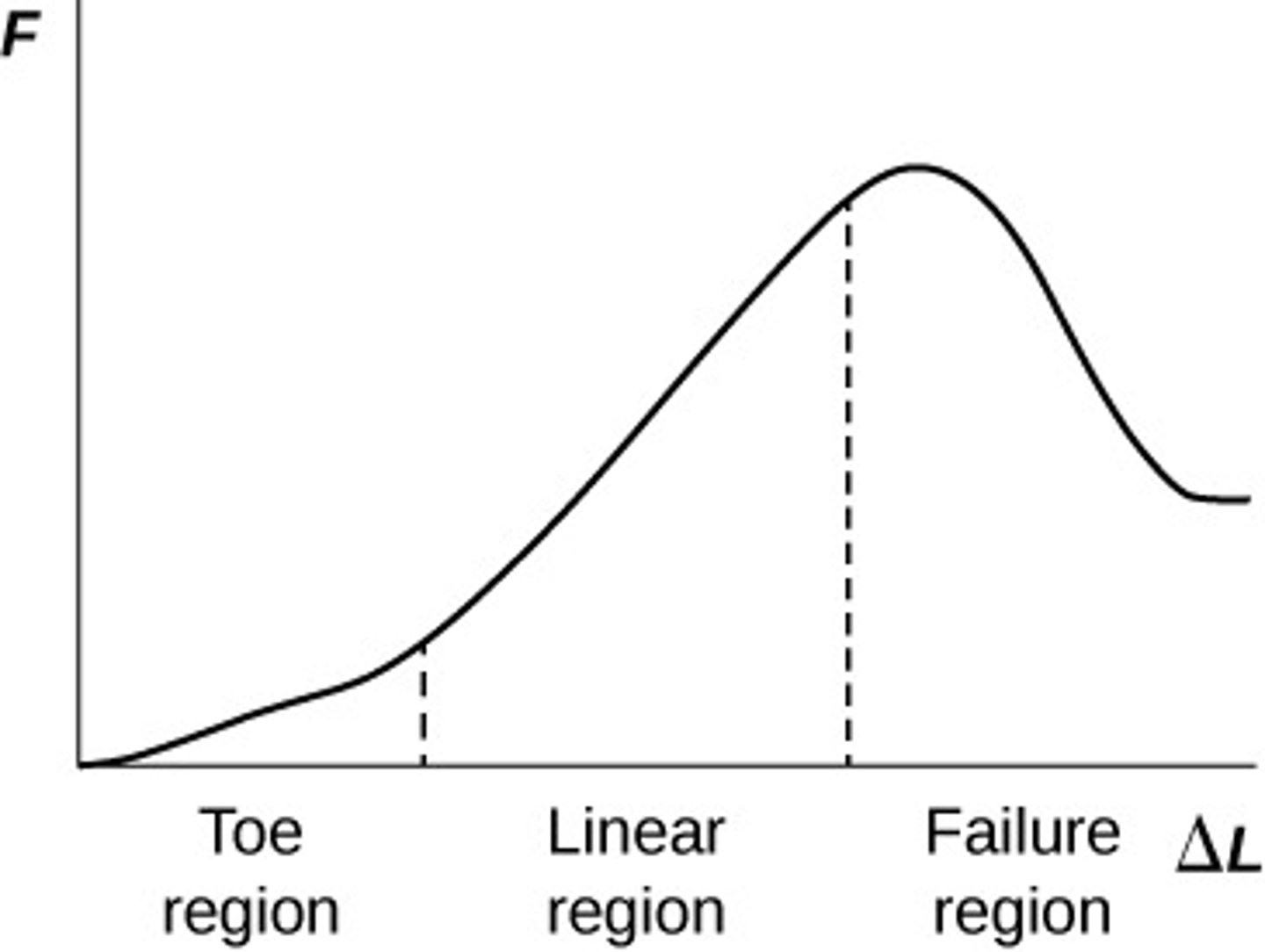 <p>The linear region of a stress-strain curve is where the material deforms elastically, and the relationship between stress and strain is linear.</p>