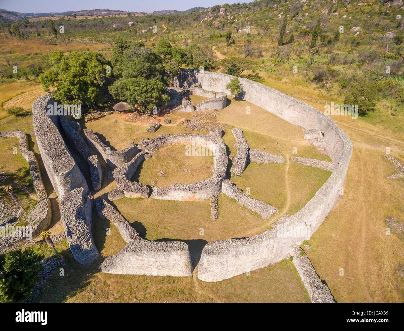 <p>A large architectural complex in Great Zimbabwe, characterized by its stone walls and significant role in the ancient kingdom's political and social life. </p>