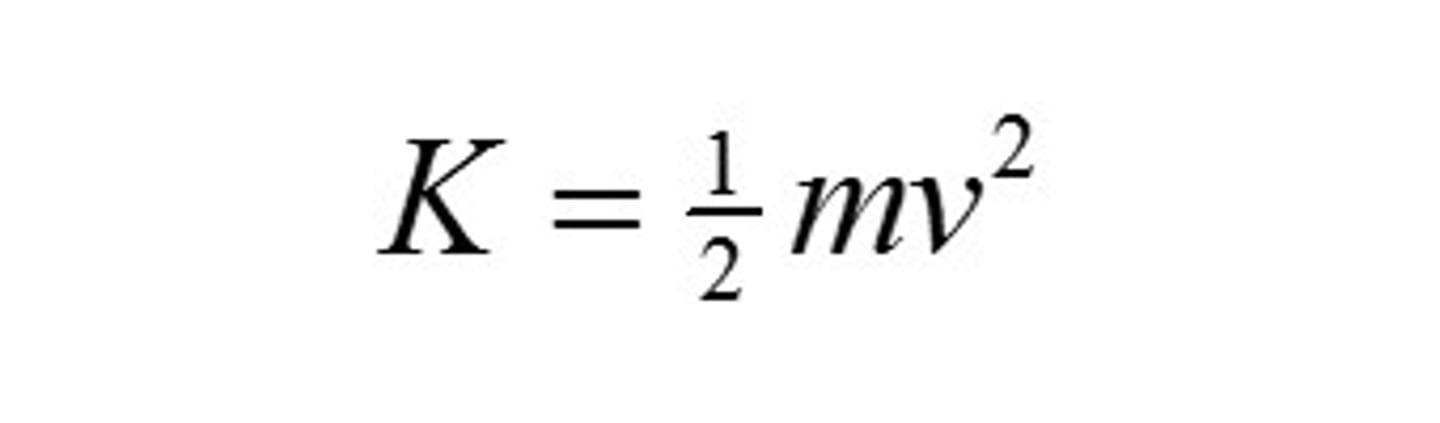 <p>the energy that is associated with translational motion, which occurs when an object's center of mass moves. It is proportional to an object's mass times the square of the velocity</p>