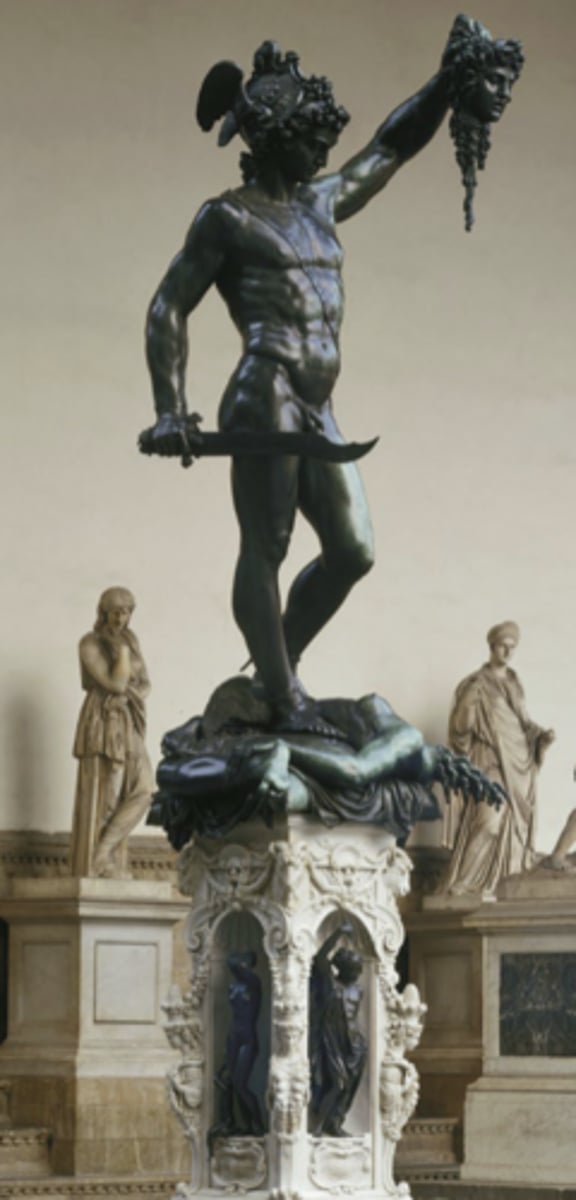 <p>- bronze</p><p>- manerist sculpture</p><p>-outside the town hall/ palace ( Piazza della Signoria) </p><p>-classical antiquity</p><p>- mythological subject </p><p>- patron- Duke l de' Medici </p><p>- Perseus is a figure from Greek and Roman Mythology </p>