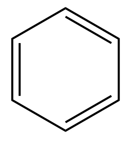 <p>A hydrocarbon ring with 6 carbons and 3 C=C bonds alternating</p>