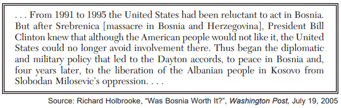<p>What was a main reason for the public’s opposition to President Bill Clinton’s intervention in Bosnia?</p>