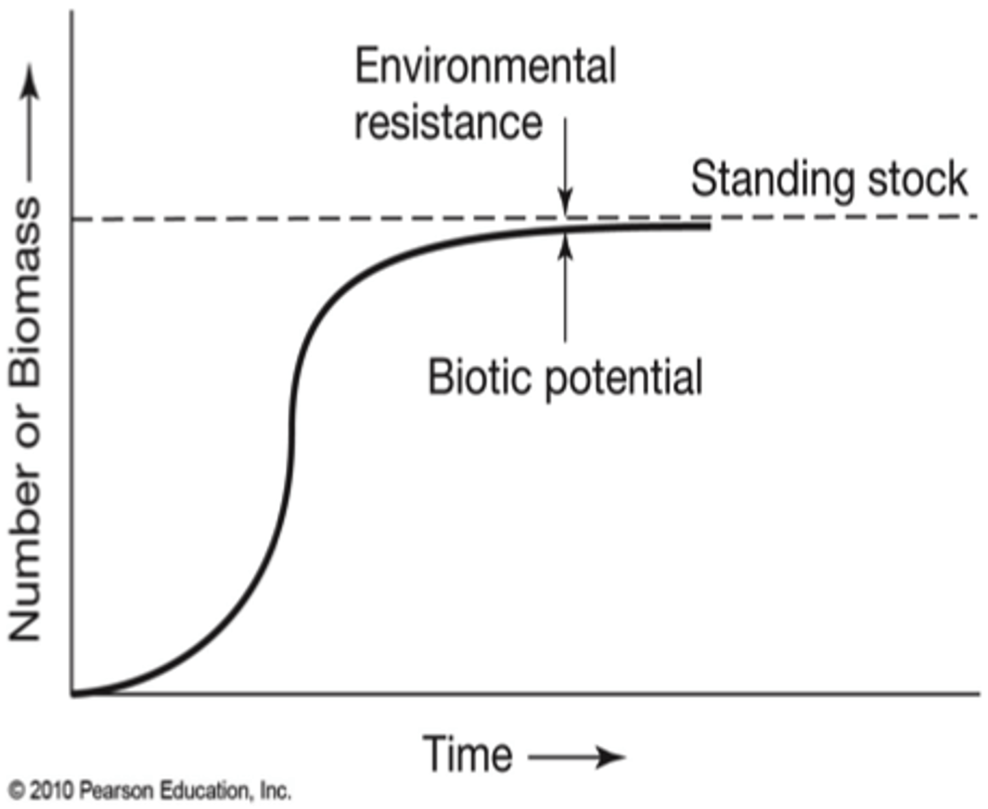 <p>combination of factors that prevent populations from reproducing at max rate</p>