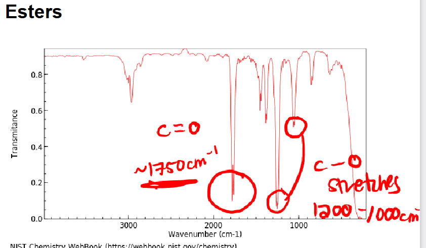 <p>Esters C-O + C = O (1000 - 1200)</p>