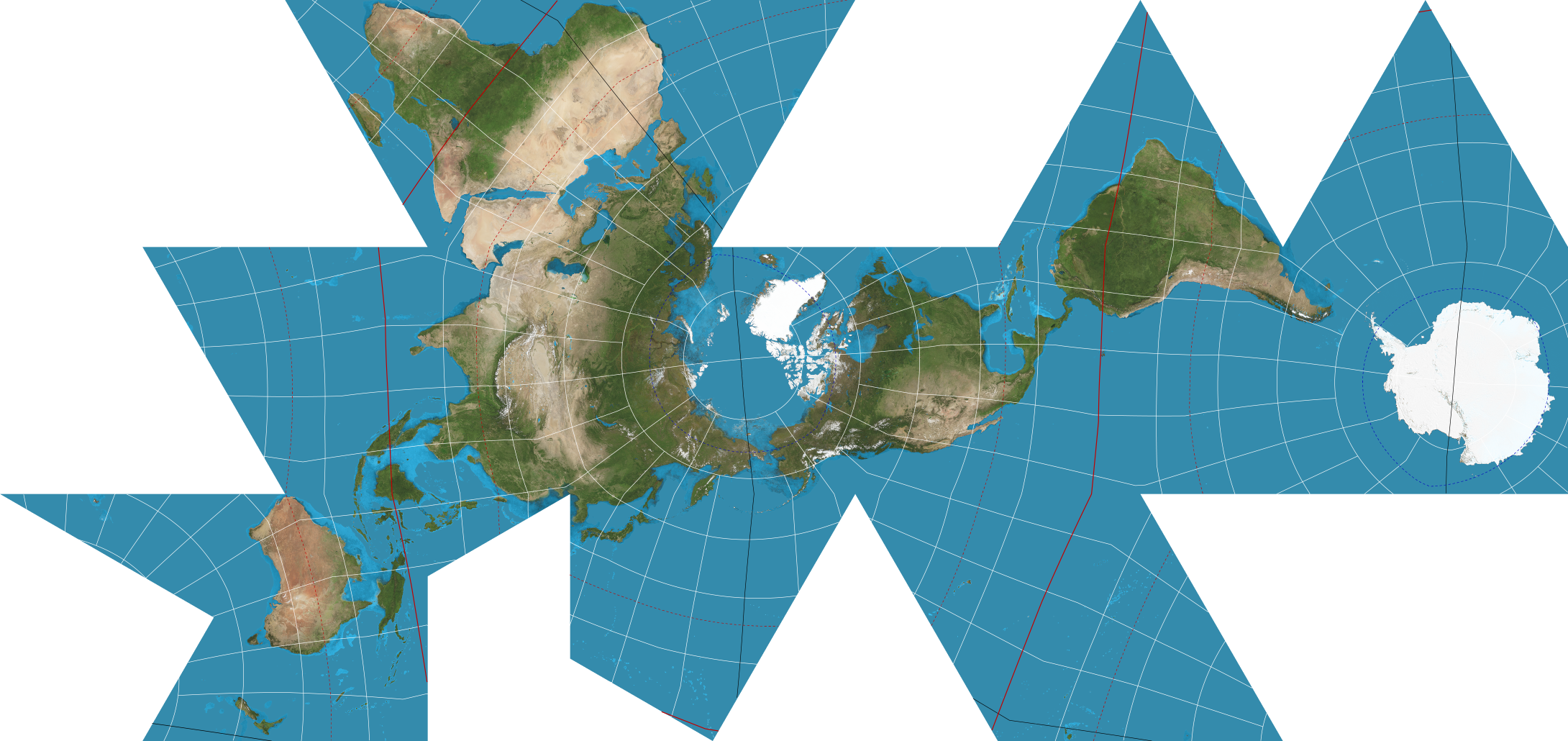 <p>(Projections)<strong>Type of interrupted map that reduces most of the distortion on sizes of areas but suffers with presenting information and cardinal directions. (compromised projection: attempt to minimize distortion by spreading it all around)</strong></p>