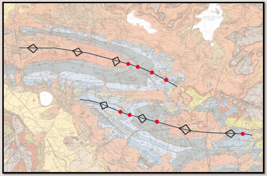 <p>How are fold axial traces shown on maps?</p>