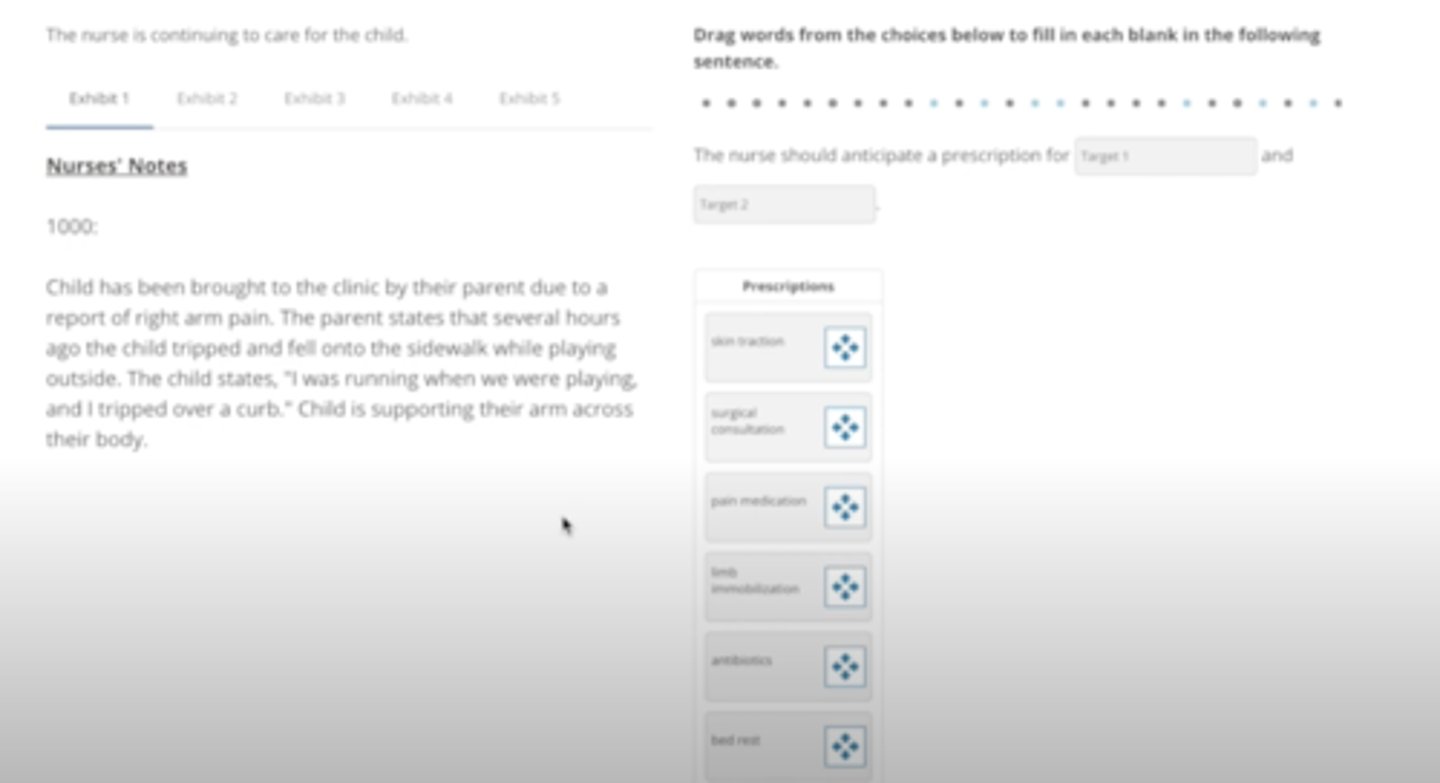 <p>surgical consultation (target 1)</p><p>pain medication (target 2)</p>