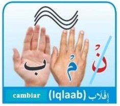 <h3 collapsed="false" seolevelmigrated="true">Cambiar</h3><p>Se cambia el sonido de la ن por una م cuando le sigue la letra ب. Juntar los labios sin apretar muy fuerte. Sonará con ghunnah de 2 tiempos.</p>