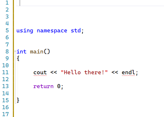 <p>You are given a program designed to print out “Hello there!” on the screen. However, the #include directive allowing the use of IO objects such as cin and cout is missing. Where would you add the preprocessor directive (#include &lt;iostream&gt;)?</p>