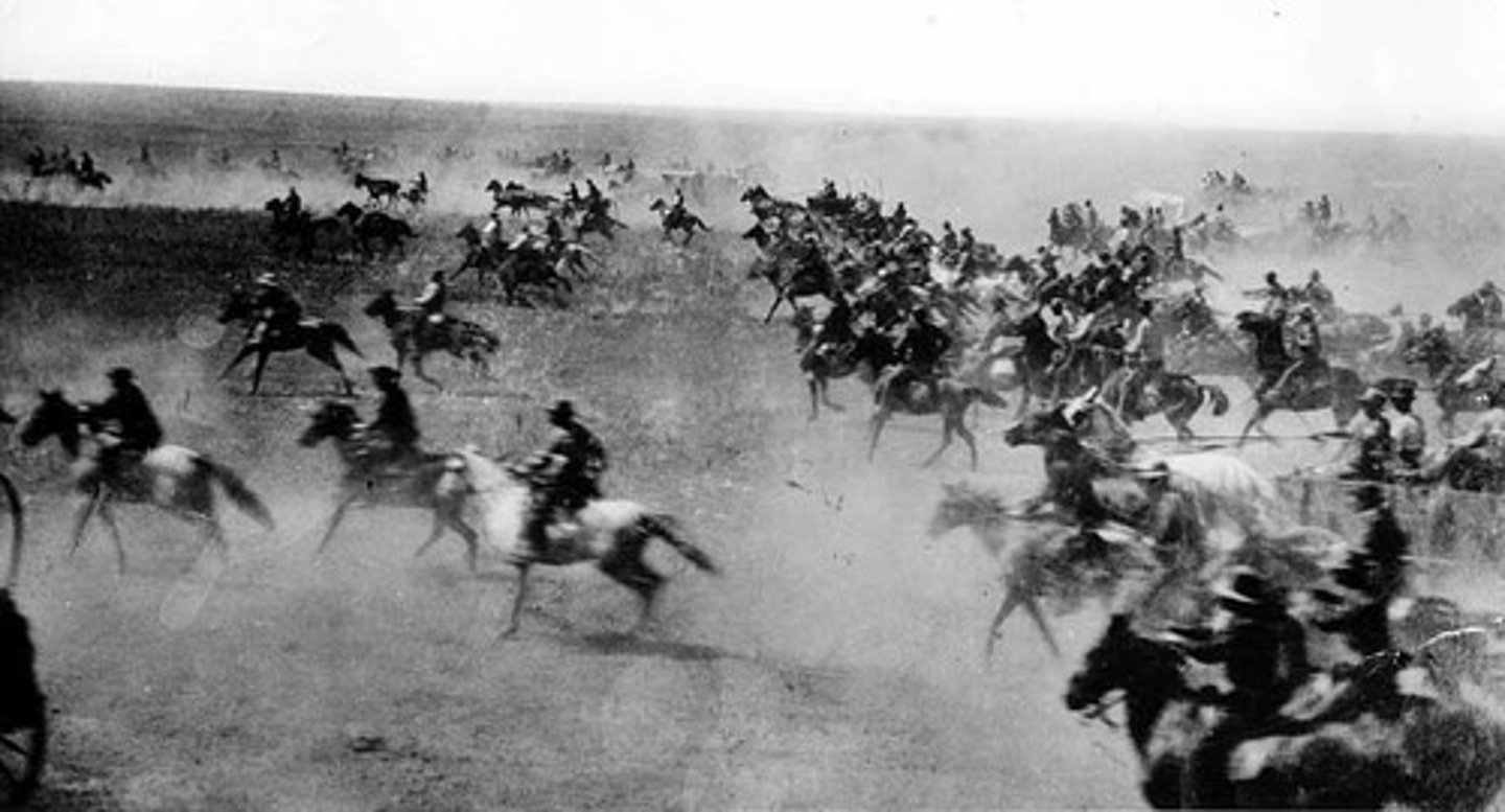 <p>United States buys Native American Land and gives it away on a first come/first serve basis in the Oklahoma Land Rush</p>