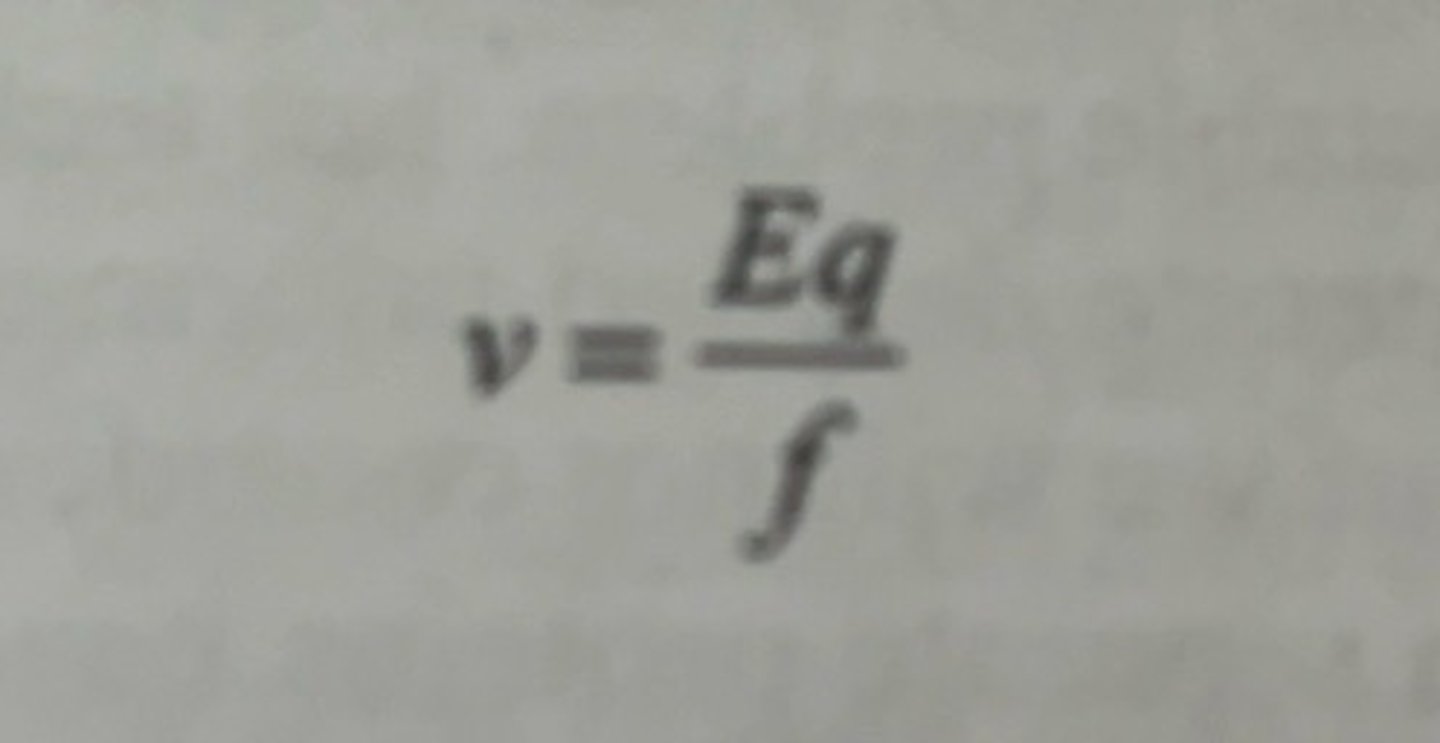 <p>v = velocity of the charged particle</p><p>E = strength of the electric field to which the charged particle is exposed.</p><p>q = net charge of the particle</p><p>f = frictional coefficient of the particle as it moves through the solution.</p>