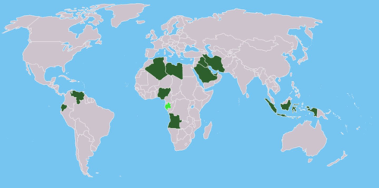 <p>An organization enabling the co-operation of leading oil-producing countries, in order to collectively influence the global market and maximize profit by varying amount of petroleum available on world market; as of September 2018, the 13 member countries accounted for an estimated 44 percent of global oil production and 81.5 percent of the world's proven oil reserves, giving OPEC a major influence on global oil prices</p>
