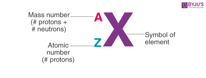 <p>the mass aka protons + neutrons. on the bottom is the atomic number aka number of protons only</p>