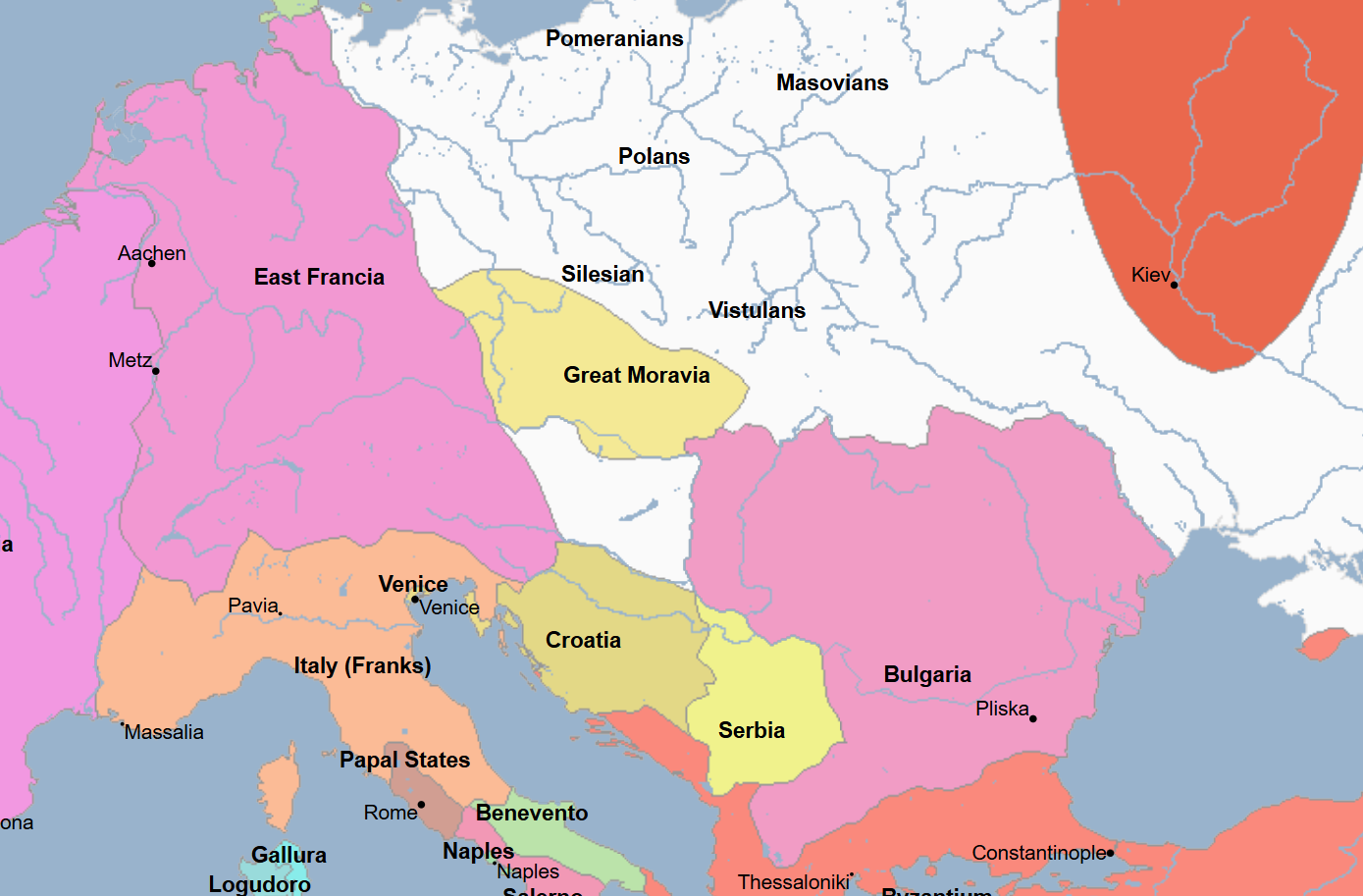 <ul><li><p>2nd Ruler of Moravia</p><ul><li><p>He was initially backed by and served as a vassal under Louis the German of Germany / East Francia, but later repelled Louis the German’s attacks into the areas over which Louis sought influence</p></li></ul></li><li><p>Under his reign, the Slavic peoples of Moravia were converted to Christianity via St. Cyril and St. Methodius, both of whom were chosen to do so by Emperor Michael III of the Byzantine Empire at the request of the namesake </p><ul><li><p>This provided the foundations of the earliest Moravian (Slavic) literature, in which the Bible was translated into the script of the Cyrillic Alphabet invented by St. Cyril </p></li><li><p>The namesake had requested this from Michael III as a means of counteracting Frankish influence in and over Moravia </p></li></ul></li></ul><p></p>