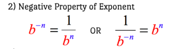 <p>ex. 1/(b<sup>-n</sup>) —&gt; b<sup>n</sup></p>