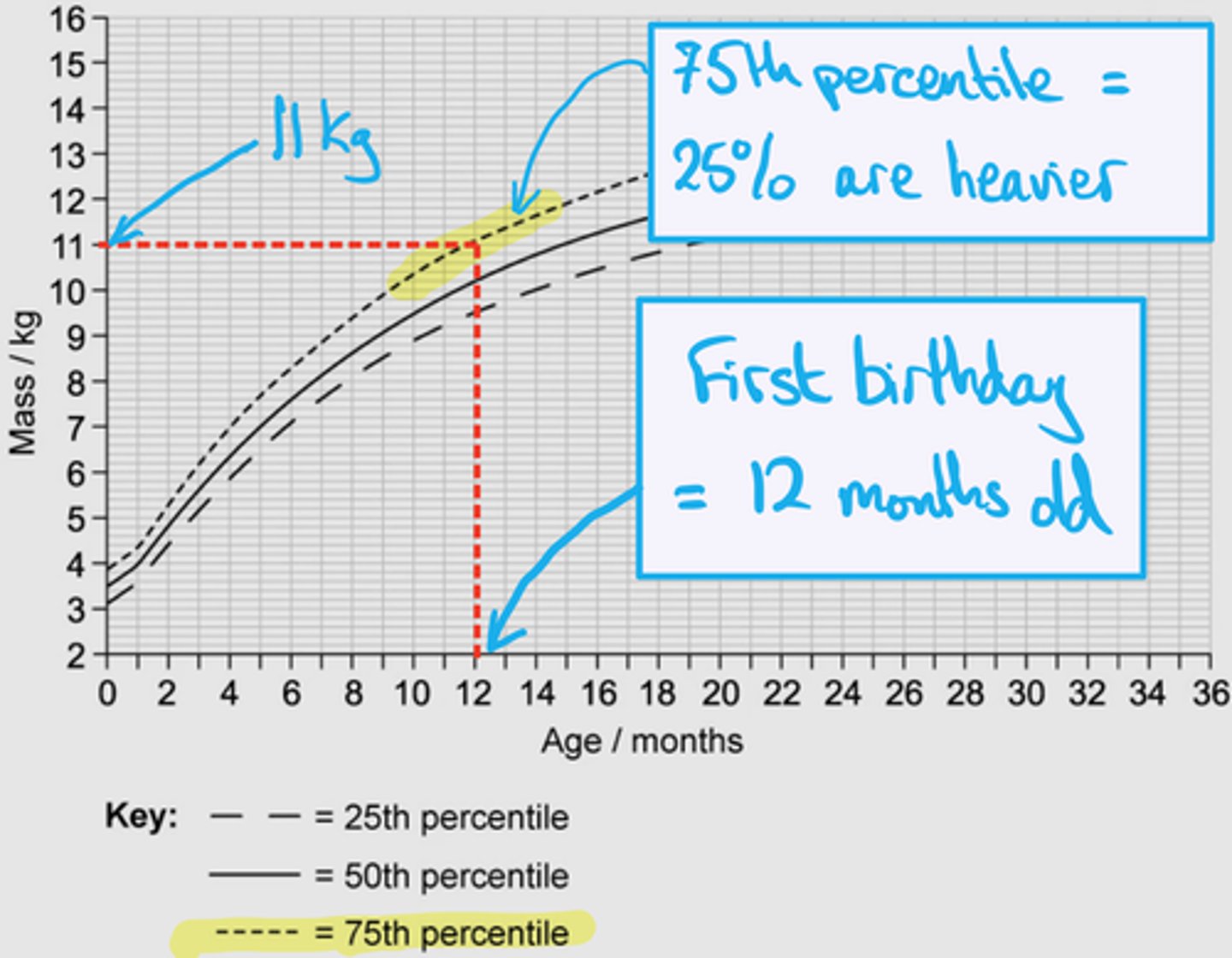 <p>- find your child's weight and height and find where they intersect</p><p>- if a baby is on the 25th percentile, it means that they are lighter than 75% of babies their age, and heavier than 25% of babies their age</p>