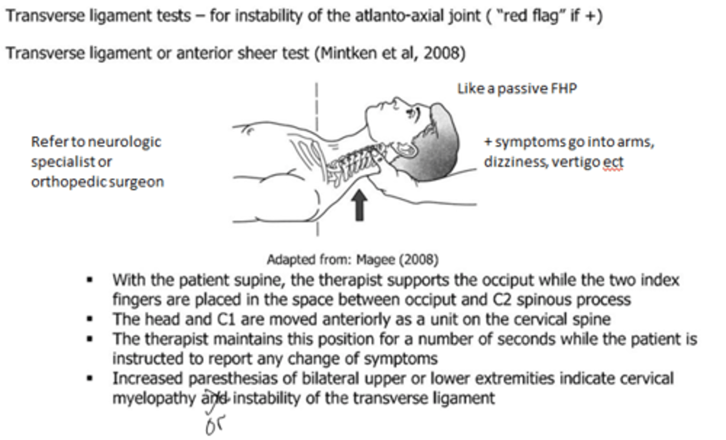 <p>Integrity of transverse ligament</p>