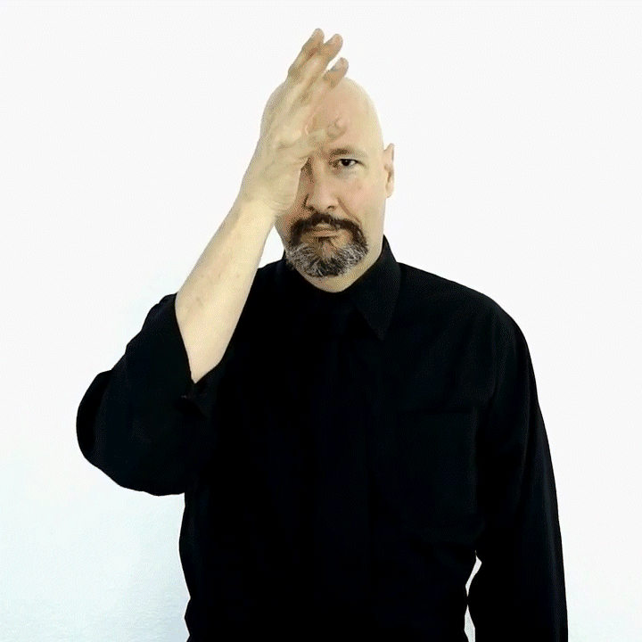 <p>With left palm open, tap left thumb from forehead to chest once</p>