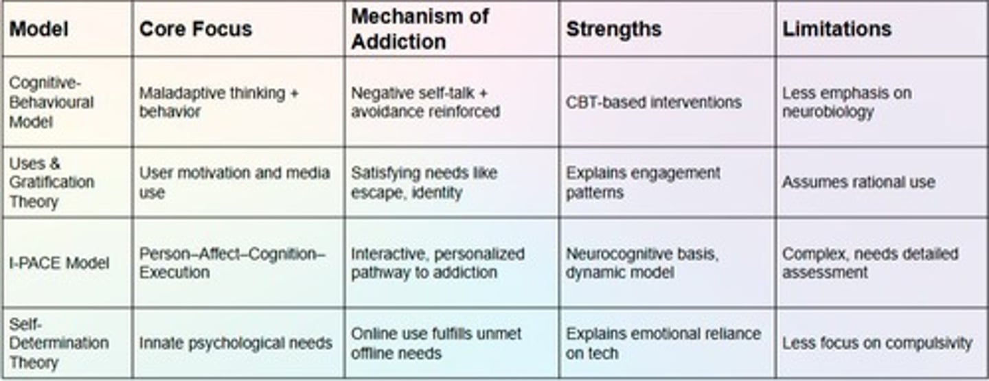 <p>A theoretical framework used to understand the factors influencing Internet use and addiction.</p>