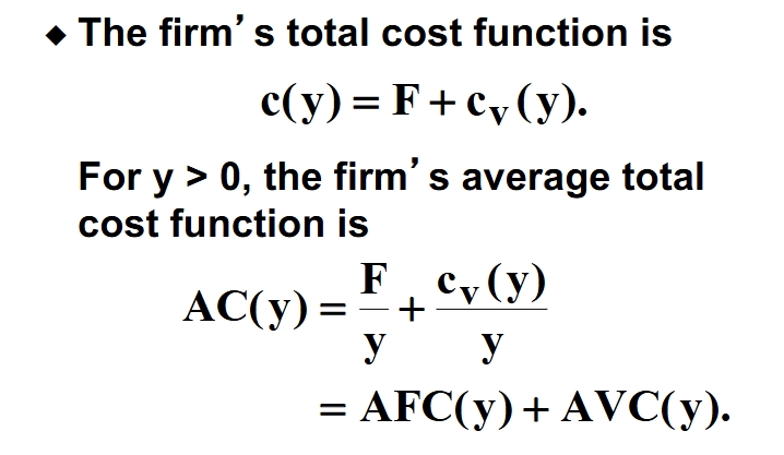 <p>Fixed cost divided by output is average fixed cost. Variable cost divided by output is average variable cost.</p>