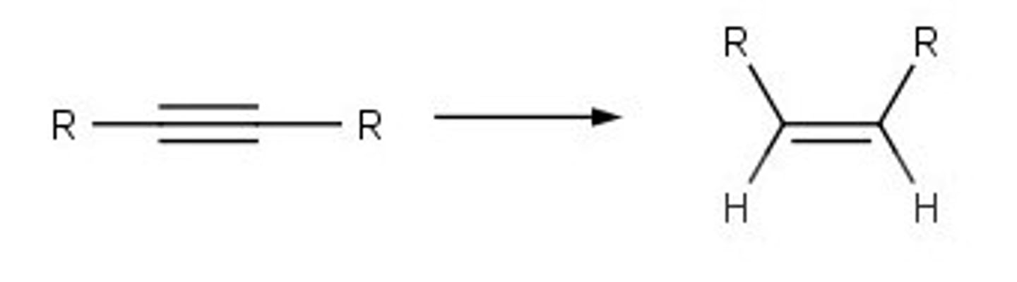 <p>triple bond to double with z double bond, h2, caco3 or pbo</p>