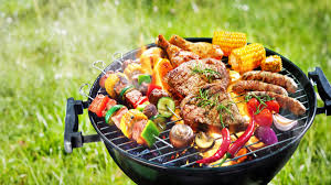 <p>Barbecue a meal cooked outside on a grill</p>