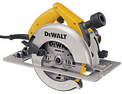 <p>A portable saw with a circular adjustable blade with adjustable angle and cut depth. Used for straight line cross cutting as well as ripping of stock lumber and plywood.</p>