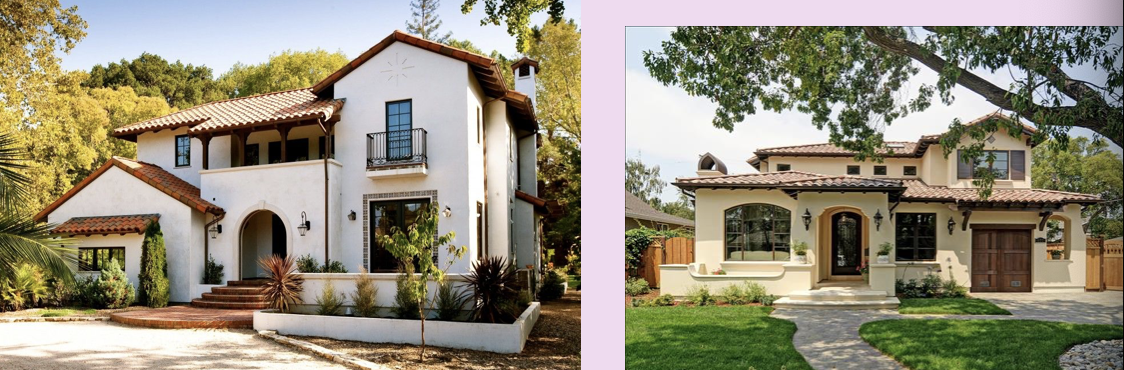 <p>Low pitched roof with little or no eave overhang</p><p class="p1">More rectangular in shape</p><p class="p1">Wall surface typically stucco</p>