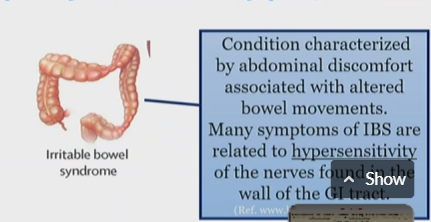 <p>abdominal discomfort caused due to altered bowel movements </p><p>related to hypersensitivity of nerves</p>