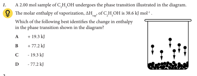<p>Which of the following best identifies the change in enthalpy in the phase transition shown in the diagram?</p>