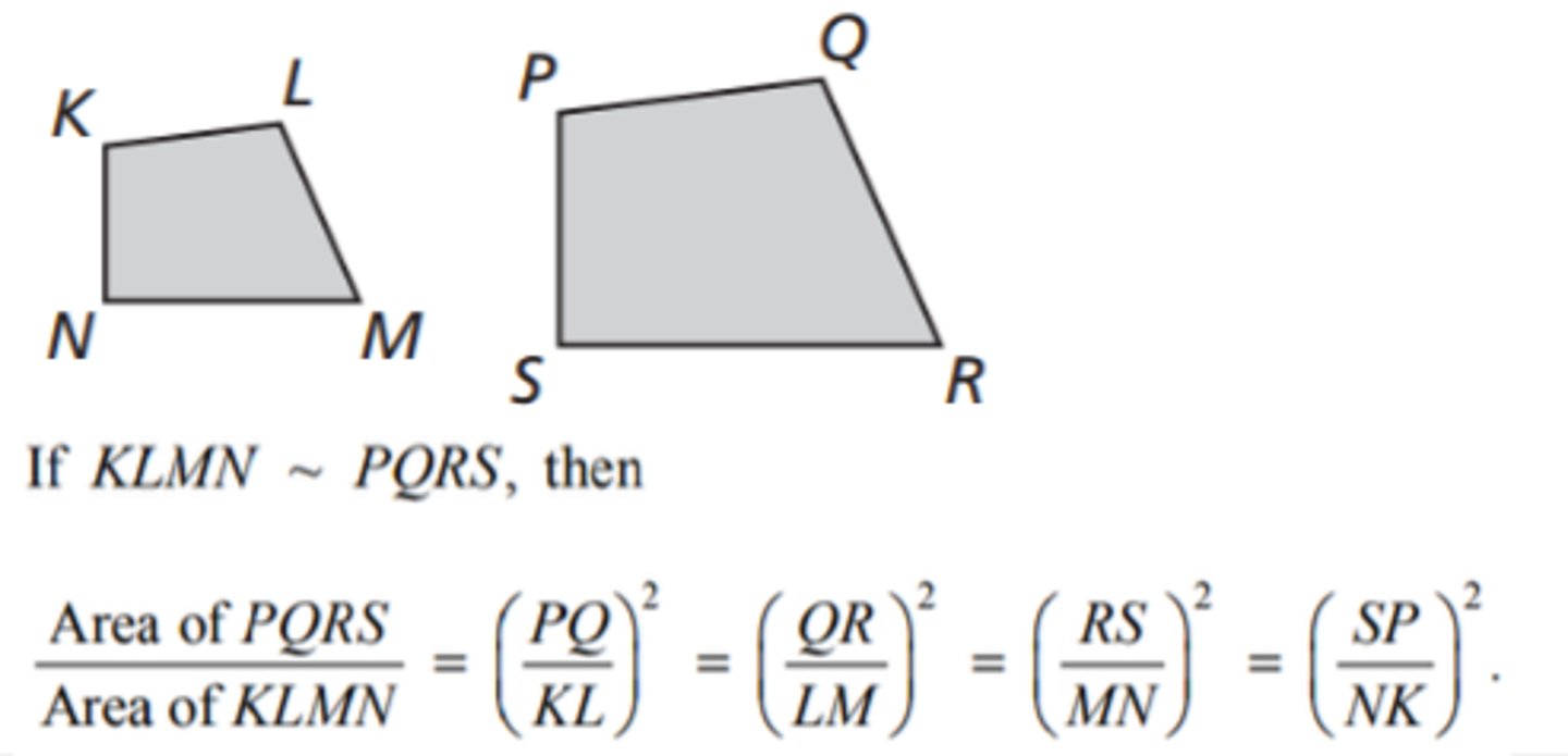 <p>If two polygons are similar, then the ratio of their areas is equal to the squares of the ratios of their corresponding side lengths.</p>