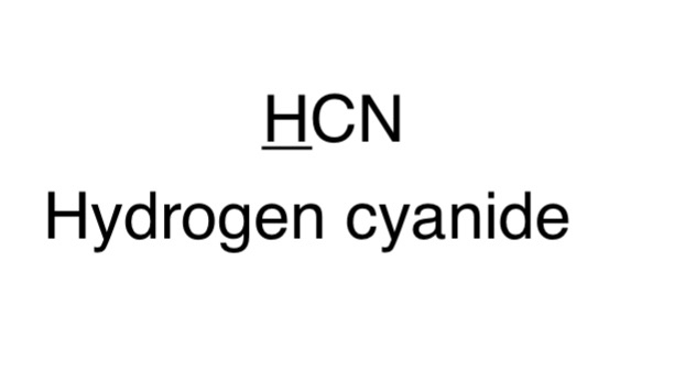 <p>hydrogen cyanide</p>