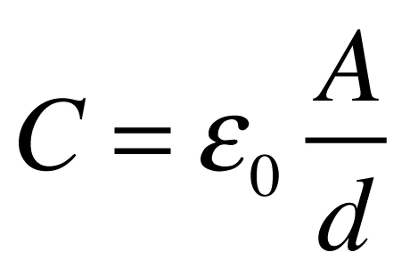 <p>electrostatic constant x area/distance between plates</p>