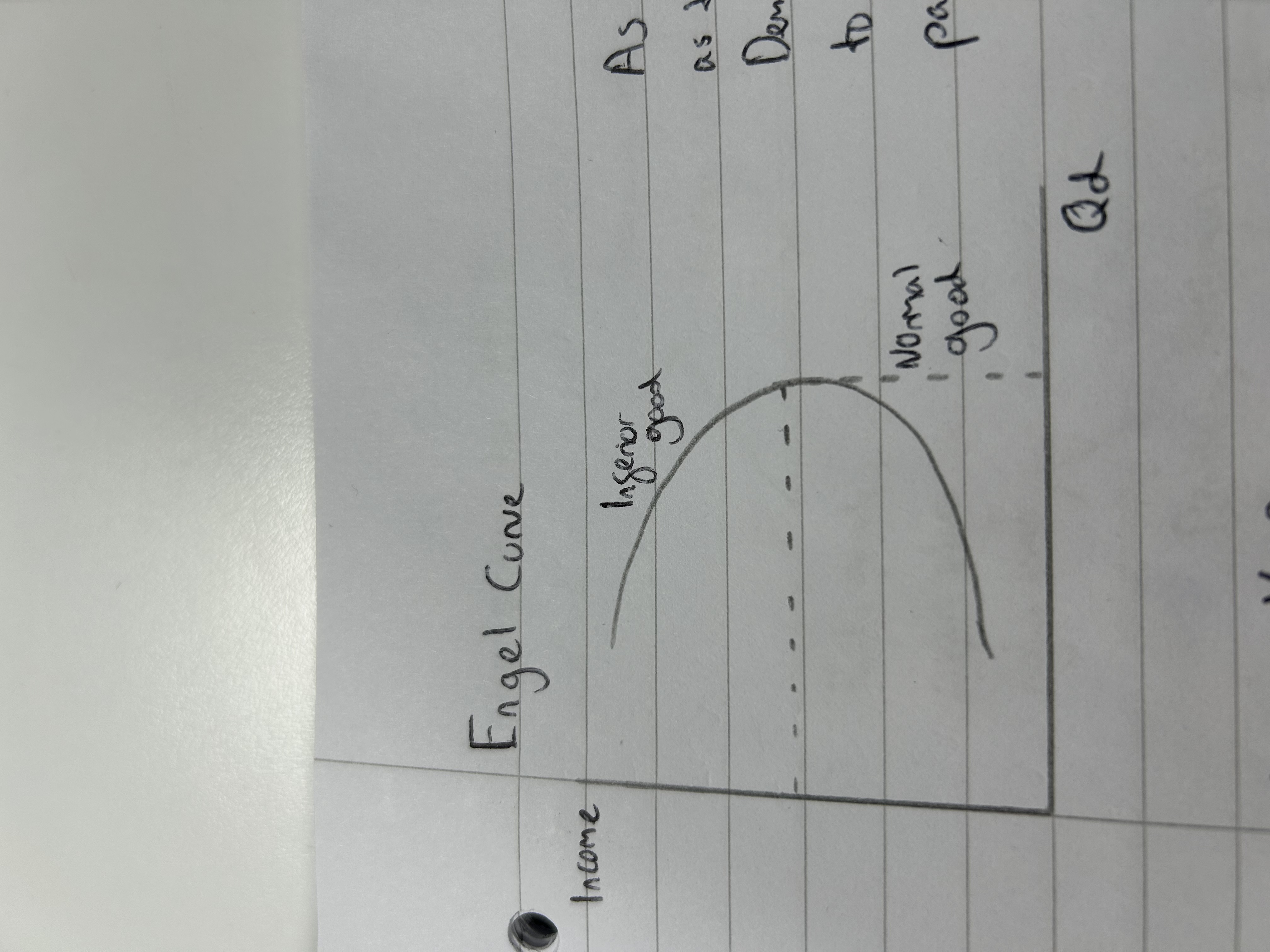 <p>As incomes rise, people buy more potatoes so demand for them increases. Demand then falls as people begin to buy superior goods, therefore potatoes become inferior </p>