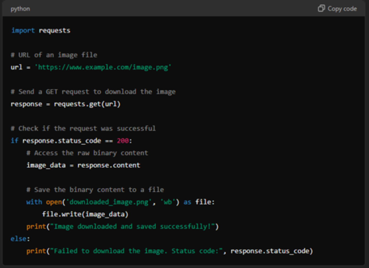 <p>provides the raw content of the HTTP response as a byte string. This attribute is useful when you need to access the response data in its raw form, such as when dealing with binary data or when you want to perform custom processing on the raw response body. Particularly useful for images, files, or other binary formats.</p>