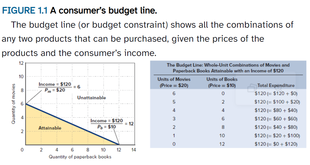 <p>A line that shows the different combinations of two products a consumer can purchase with a specific money income, given the products’ prices.</p>