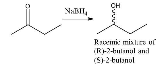 <p>ketones are flat so they generally give both stereoisomers of an alcohol </p>