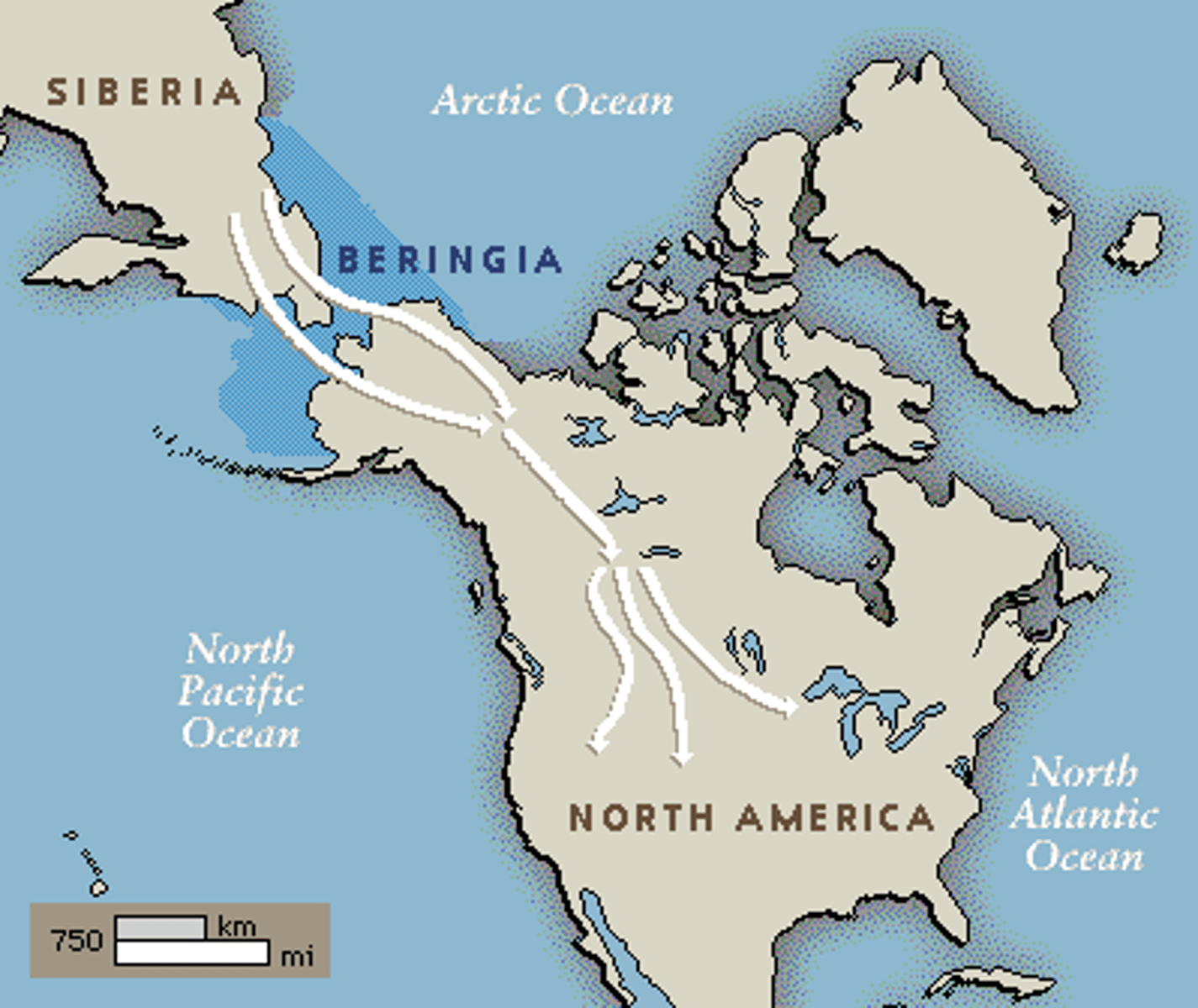 <p>a strip of land connecting Alaska with Russia that emerged from underwater around 38,000 BC and allowed for Asian Hunters to migrate to North America.</p>