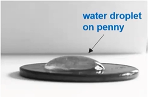 <p>A water droplet on a penny.</p>