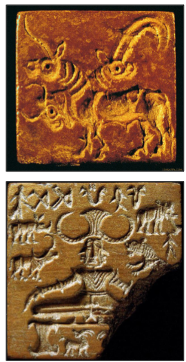 <p><span>Known from carved stone sealings used to mark vessels and bundles.</span><span style="color: windowtext">&nbsp;</span></p><ul><li><p><span>Script has not been deciphered, and the significance of the scenes shown remains an enigma.--> no one really knows what's going on&nbsp;&nbsp; - -</span><strong><span>Over 400 different signs identified:</span></strong><span style="color: windowtext">&nbsp;</span></p></li><li><p><span>&nbsp;</span><strong><span>Logographi</span></strong><span>c (signs representing words).</span><span style="color: windowtext">&nbsp;</span></p></li><li><p><strong><span>Ideographic</span></strong><span> (signs representing concepts).---> peace sign, hazard signs&nbsp;</span><span style="color: windowtext">&nbsp;</span></p></li></ul><p><span>Depictions of animals and fantastic creatures--> which is important, something we hadn't seen before&nbsp;</span><span style="color: windowtext">&nbsp;</span></p><p><span>Are the inscriptions the names of the owners of the seals?</span><span style="color: windowtext">&nbsp;</span></p><p><span>• Or the names of deities with whom the owners were identified?</span><span style="color: windowtext">&nbsp;</span></p><p><span>• Depictions of animals, but also fantastic creatures!</span><span style="color: windowtext">&nbsp;</span></p><p><span>• </span><strong><span>Pashupati Seal</span></strong><span>: A three-headed deity?</span><span style="color: windowtext">&nbsp;</span></p>
