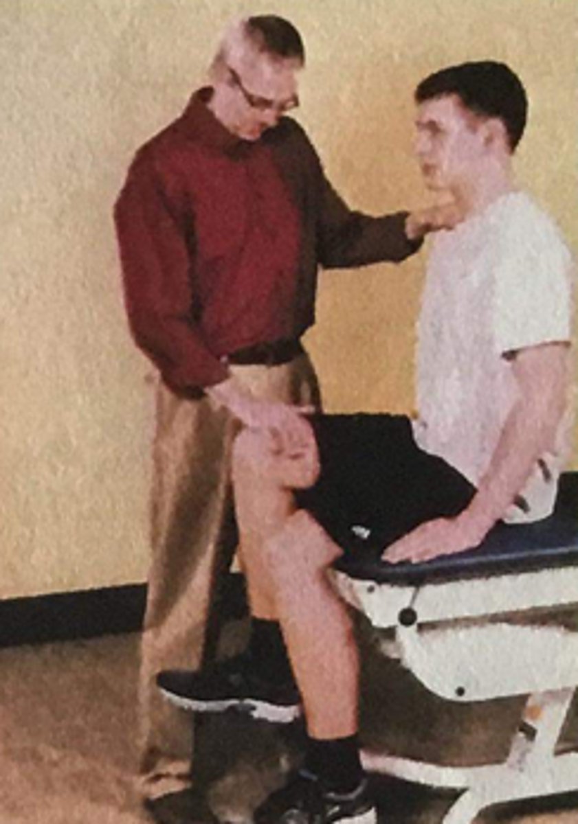 <p>resisted hip flexion</p>