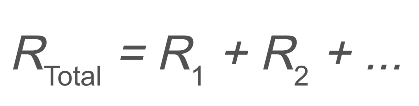 <p>R<sub>Total </sub>→ total resistance</p><p>R<sub>1 </sub>→ resistance</p><p>R<sub>2 </sub>→ resistance</p>