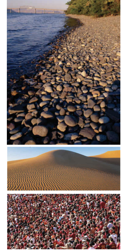 <p>relative.</p><p>shrinks.</p><p>the smaller, less detailed, and more densely packed they appear.</p><p>ground.</p><p>relative size &amp; relative height.</p>