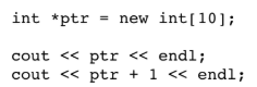 <p>(6 points) If the first cout statement in the following code prints 0x194a010 , what does the second one print? Very briefly explain your answer or you won't get any points.</p>