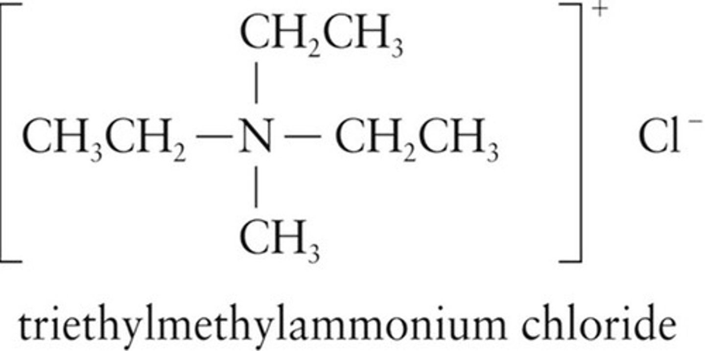 <p>Positively charged ions with four groups attached to nitrogen.</p>