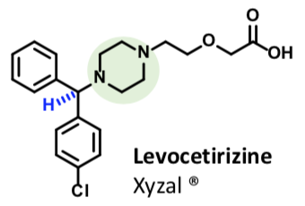 <p>Second Gen H1 Antihistamine </p><p><span>Claims of increased efficacy and fewer side effects: (R) isomer dissociates from receptor more slowly than (S) isomer</span></p>