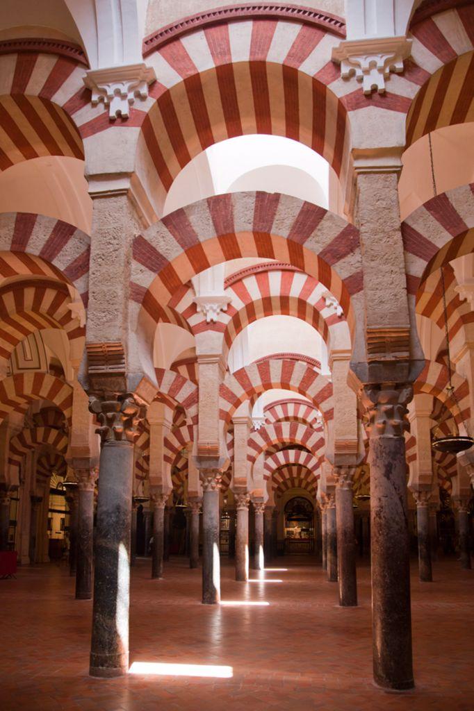 <p>Name - Great Mosque of Cordoba</p><p>Date - 785-987</p><p>Culture -</p><p>OG Location - Spain</p><p>Function - Designed for use by royalty and the leader of Muslim worship (imam)</p><p>Patron -</p><p>Material -</p><p>Other - Features <span>horseshoe arches, a hypostyle hall, Corinthian columns and shafts from a previous Christian church at the same site, some of the patterns used here are also featured at the Umayyad palace in Madinat al-Zahra, the horseshoe arches featured here indicate an assimilation from previous Visigothic architecture</span></p>