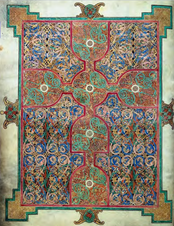 <p><span style="color: rgb(255, 255, 255);"><span>Carpet Page, Lindisfarne<br>Gospels, Early Medieval,<br>Lindisfarne England, 715-720</span></span></p>