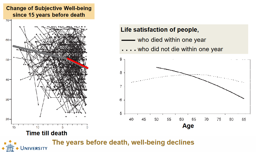 <p>The years before death, well-being declines. </p>
