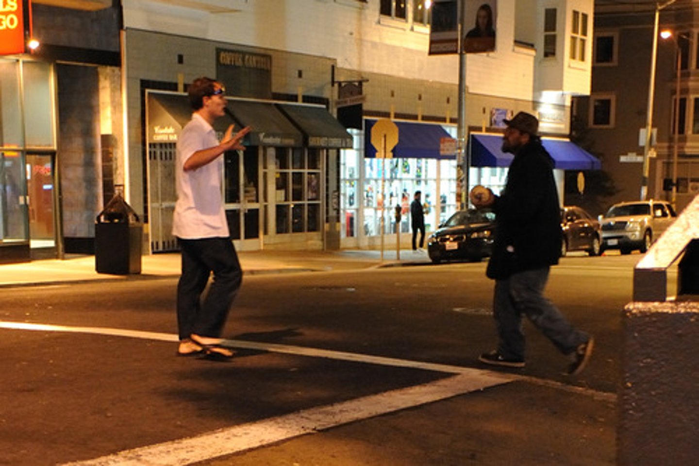 <p>(v.) to approach and speak first, to confront in a challenging or aggressive way</p><p>SYN: buttonhole, approach</p><p>ANT: avoid, shun</p>